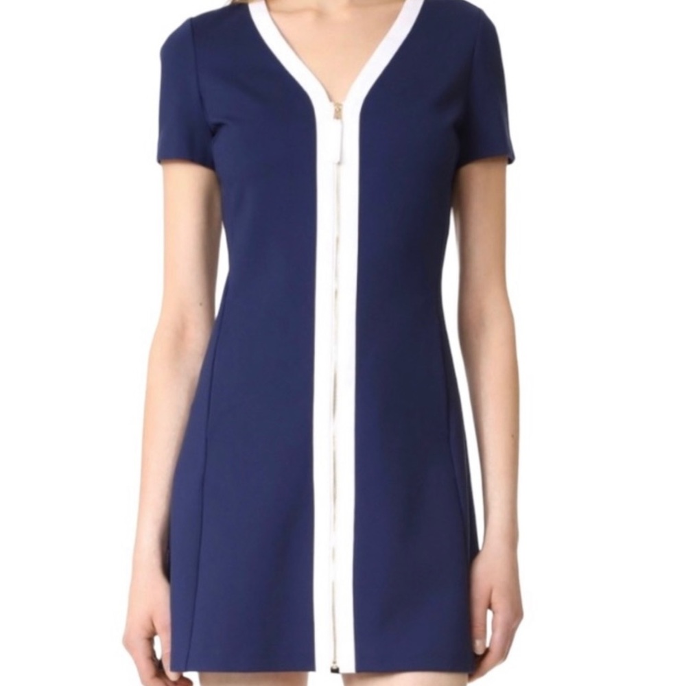 Tory Burch Women's Blue-White Kimberly Zip-front Mini Dress size S/P V-neck